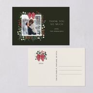 Rustic Holiday Foliage with Bow Thank You Postcards Hunter Green
