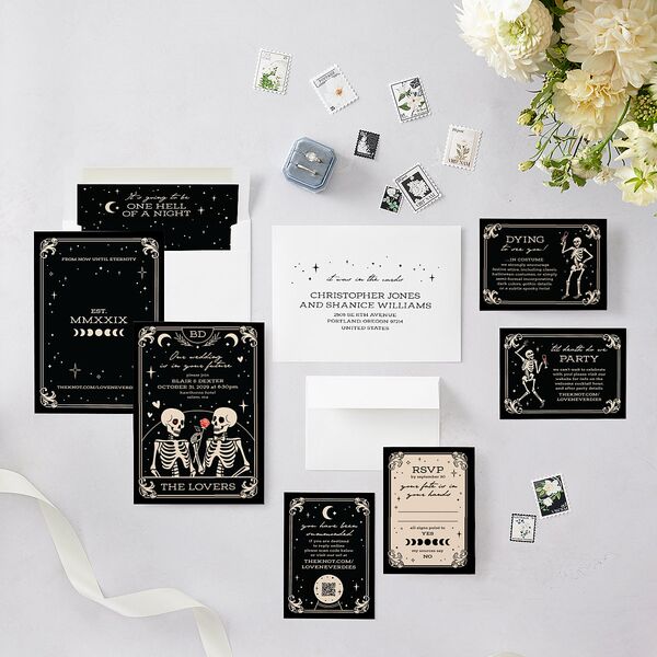 Halloween Tarot Skeletons Wedding Invitations Midnight Signature Blank No Standard