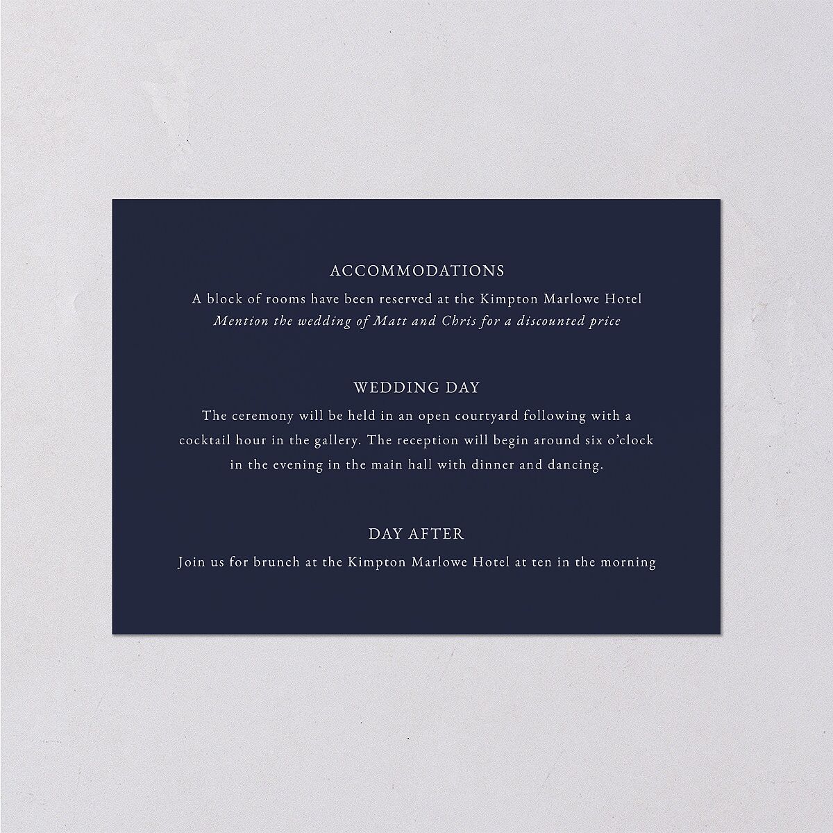 Classically Stated Wedding Event Detail Cards Navy Gold Signature Standard