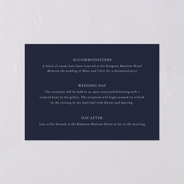 Classically Stated Wedding Event Detail Cards Navy Gold Signature Standard