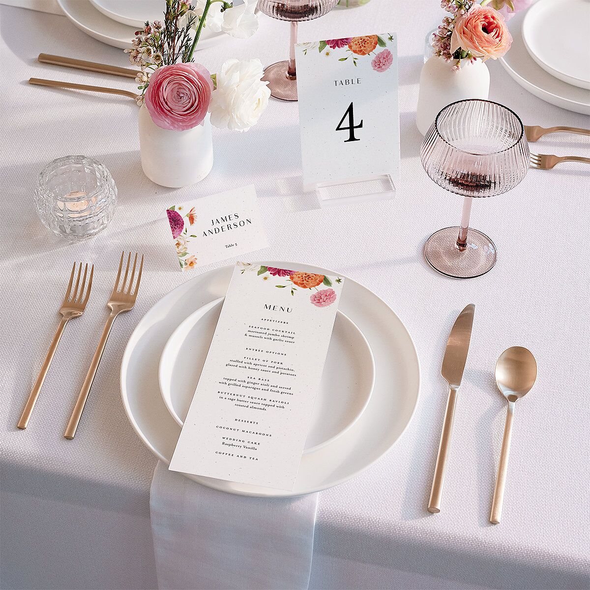 Blooming Dahlias Place Cards Hot Pink Signature