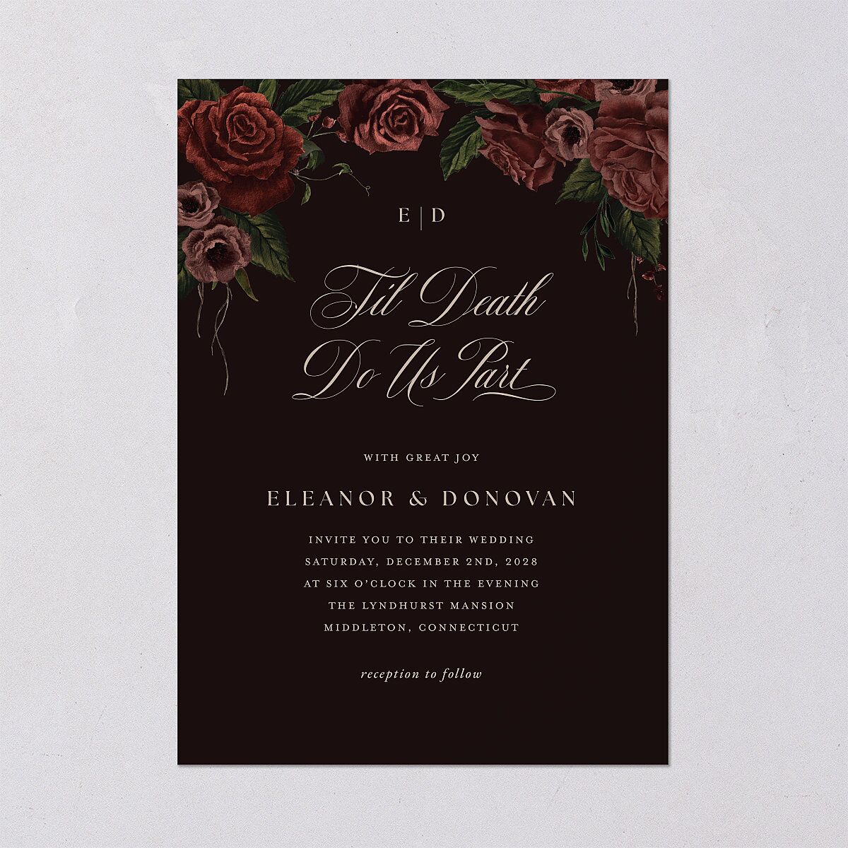 Dark Gothic Roses Wedding Invitations Burgundy Signature Blank No Standard