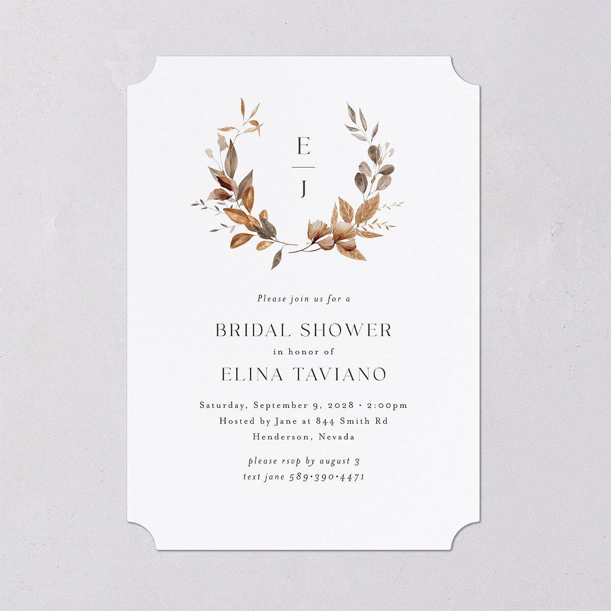 Leafy Rustic Monogram Bridal Shower Invitations — view 2