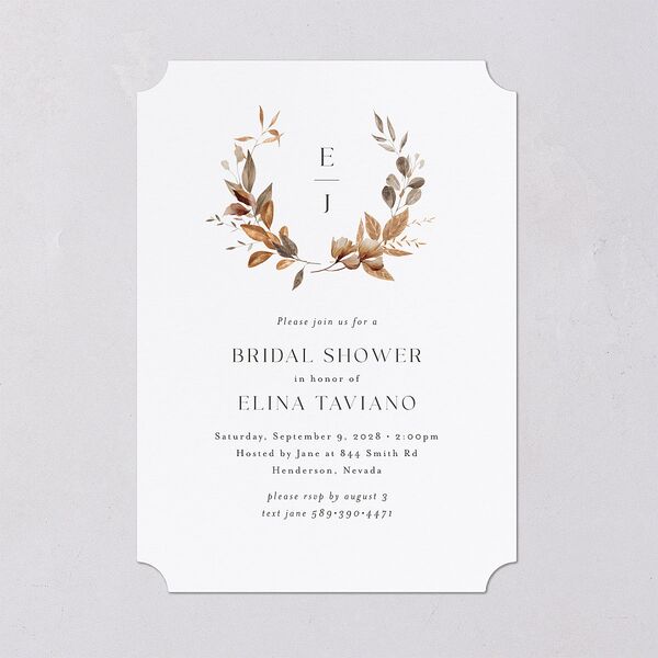 Leafy Rustic Monogram Bridal Shower Invitations Cotton Signature Blank