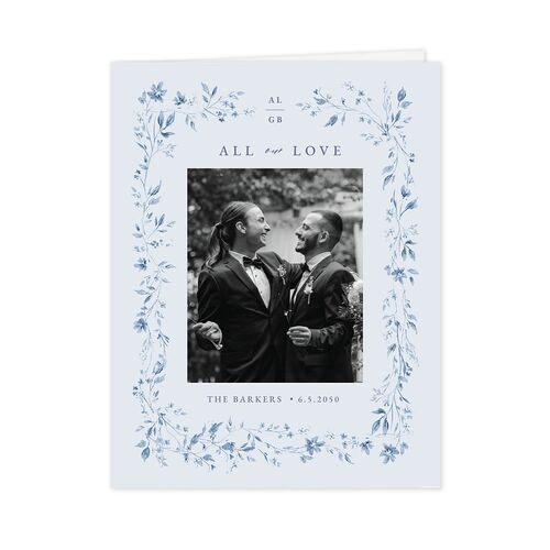 Timeless Floral Photo Thank You Cards Dusty Blue