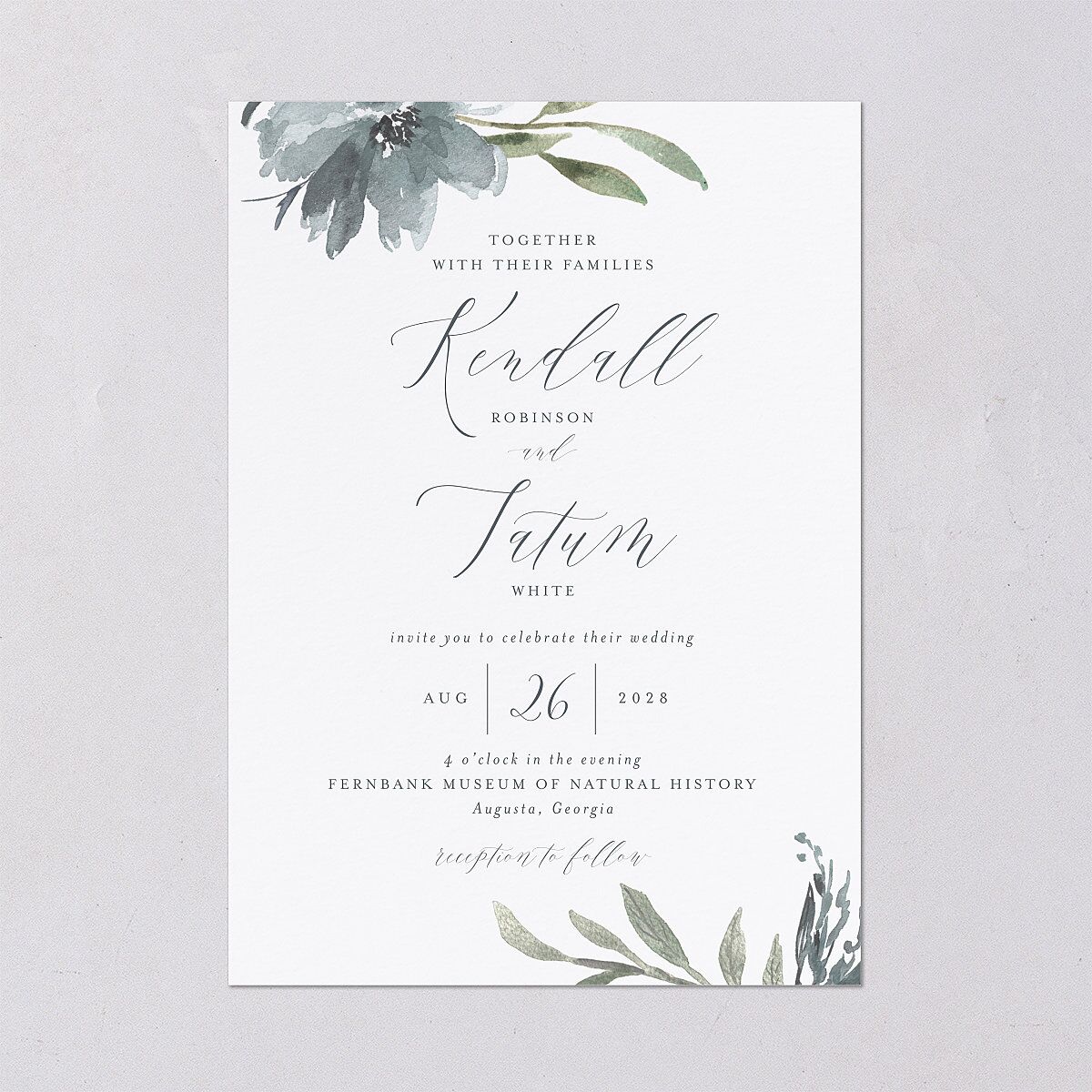 Muted Floral Wedding Invitations  Dusty Blue Signature Blank No Standard
