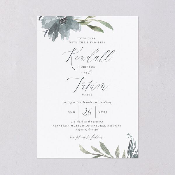 Muted Floral Wedding Invitations  Dusty Blue Signature Blank No Standard