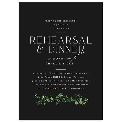 Simple Vine Rehearsal Dinner Invitations Charcoal Signature Blank Standard