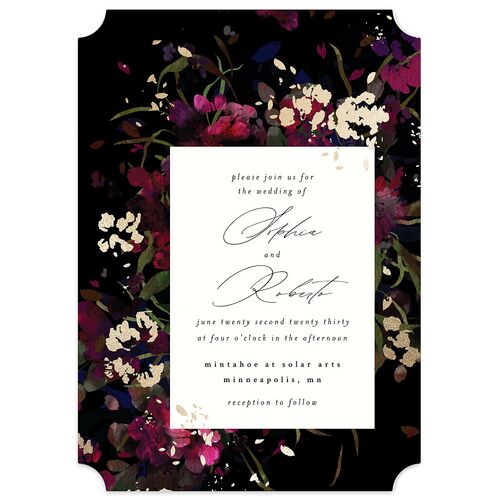 Midnight Floral Wedding Invitations Gold Raspberry Signature Blank No Ticket