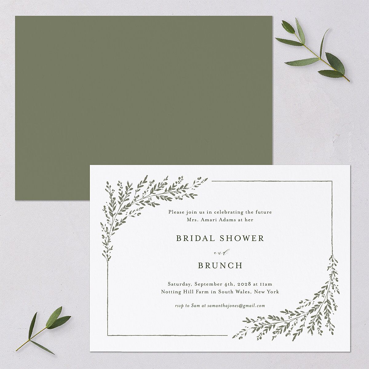 Rustic Branch Frame Bridal Shower Invitations Pure White Signature Blank