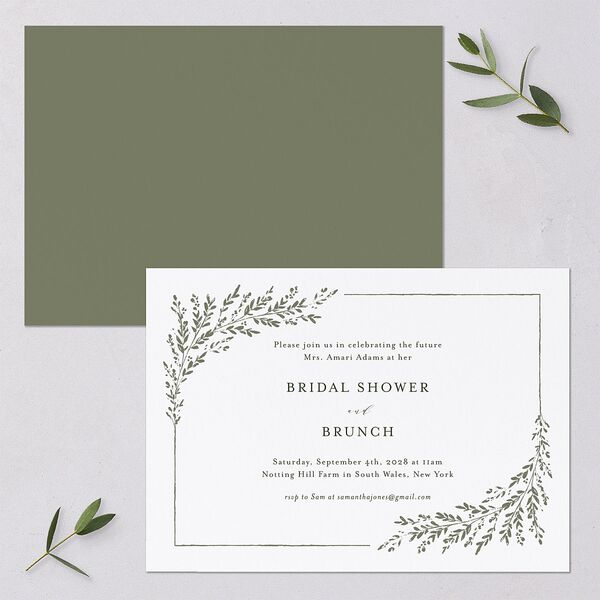 Rustic Branch Frame Bridal Shower Invitations Pure White Signature Blank
