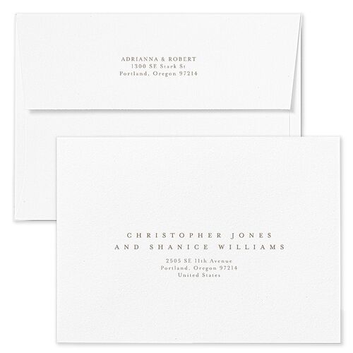 Simple Photo Save The Date Card Envelopes White Linen Both Recipient and Return Addresses Signature Standard
