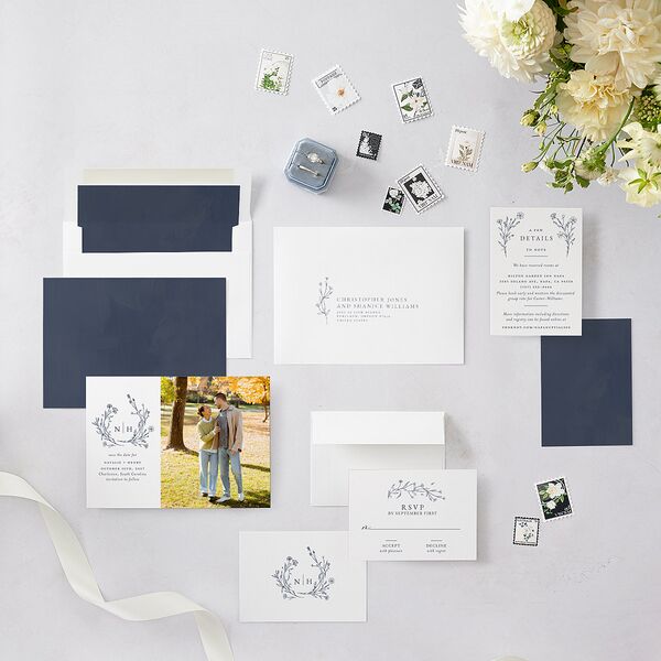 Natural Monogram Save The Date Cards Midnight Navy Signature smooth Blank No Standard