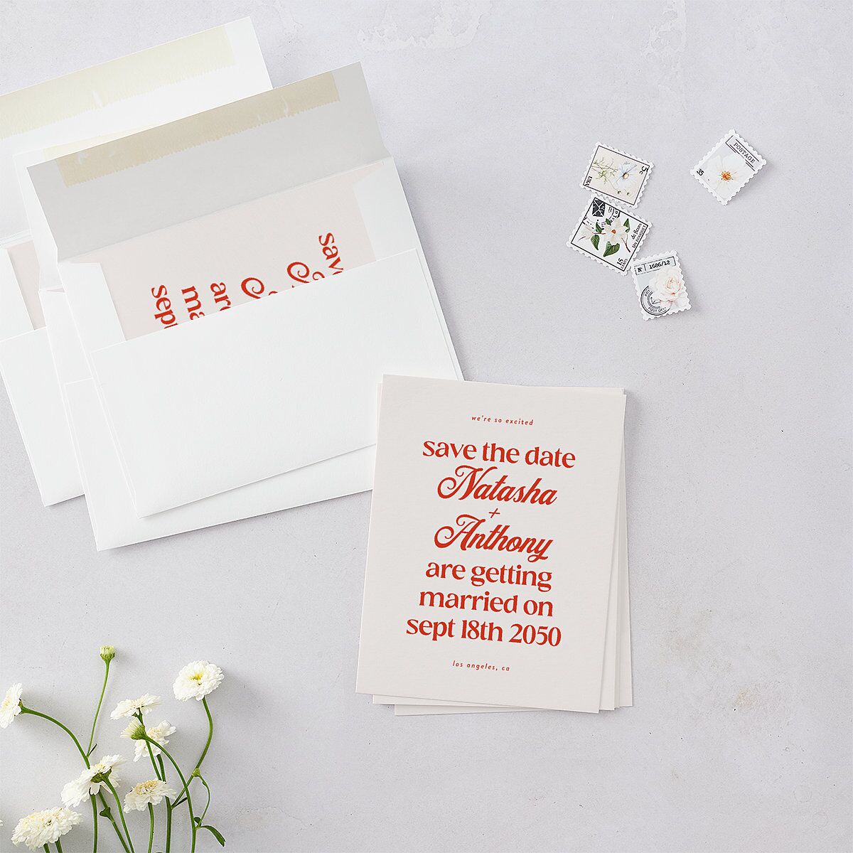 Modern Retro Type Save the Date Petite Cards Scarlet Signature smooth Blank No Standard