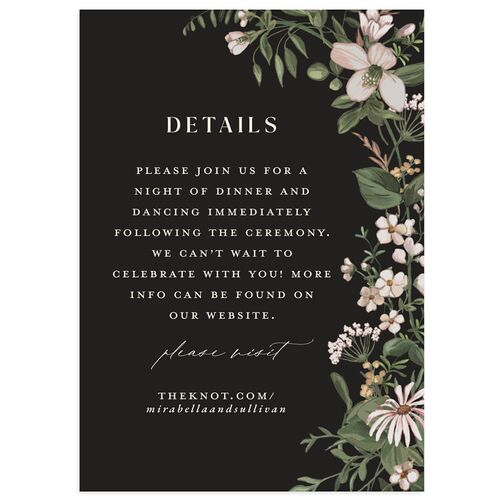Whimsical Wildflower Garden Wedding Event Detail Cards Charcoal Signature Standard