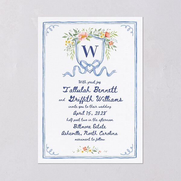 Countryside Crest Wedding Invitations Royal Blue Signature Blank No Standard