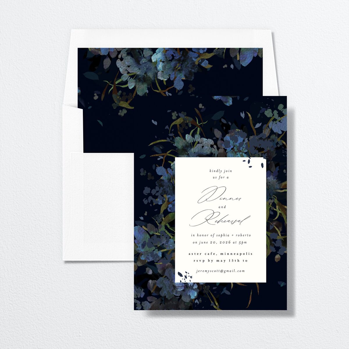 Midnight Floral Rehearsal Dinner Invitations Navy Signature