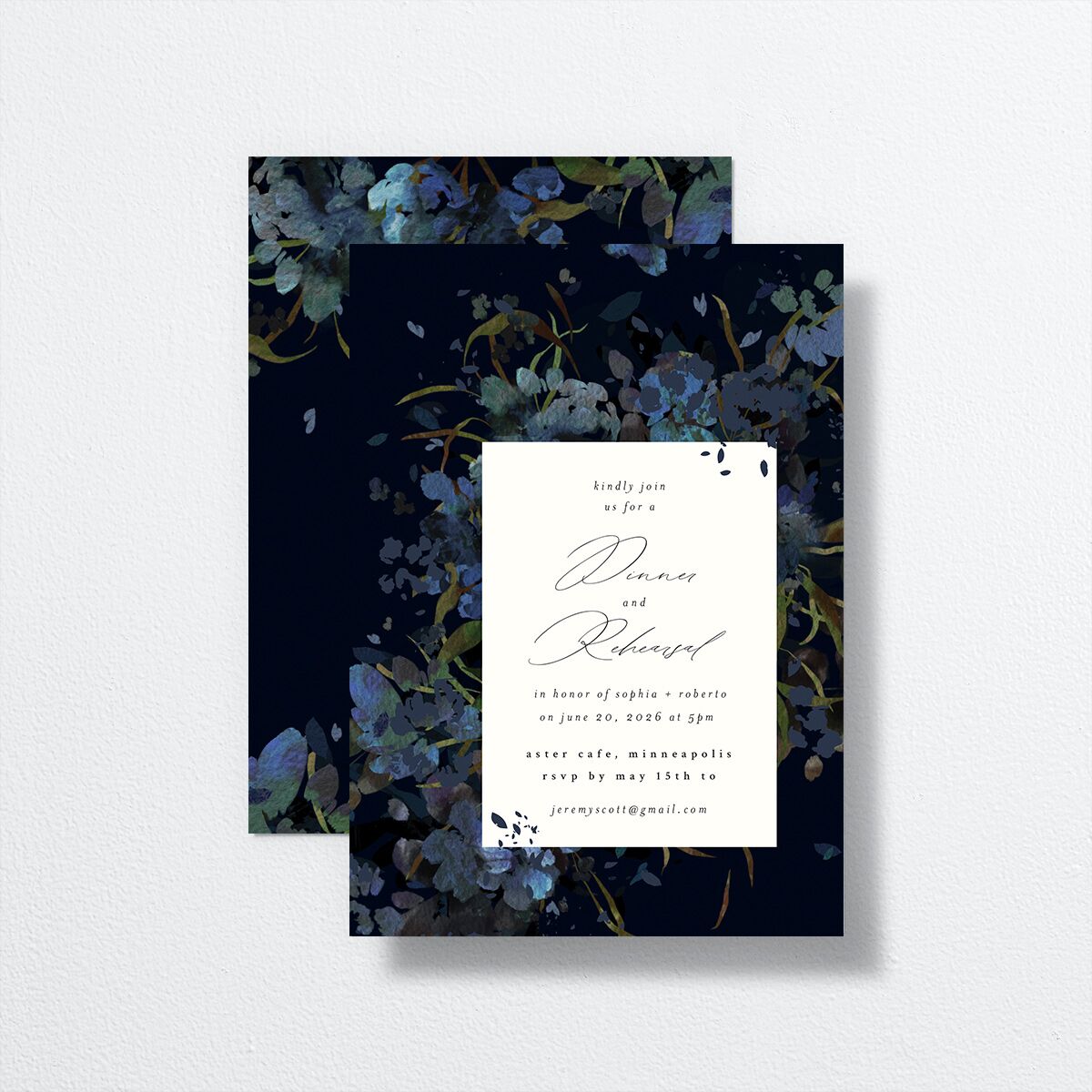 Midnight Floral Rehearsal Dinner Invitations Navy Signature