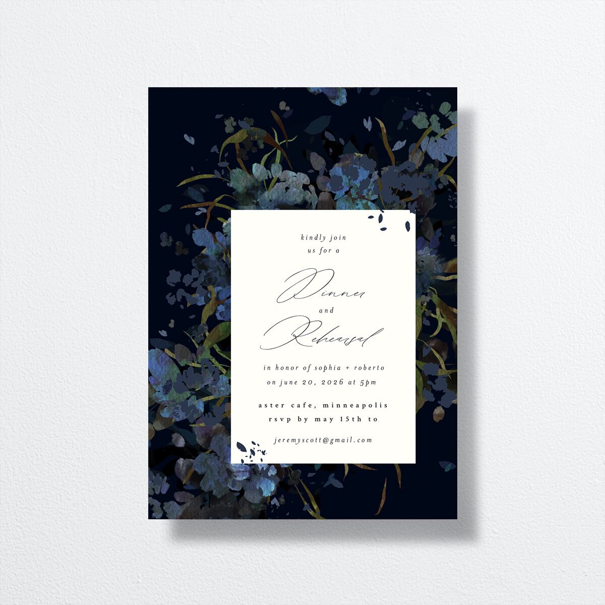 Midnight Floral Rehearsal Dinner Invitations Navy Signature