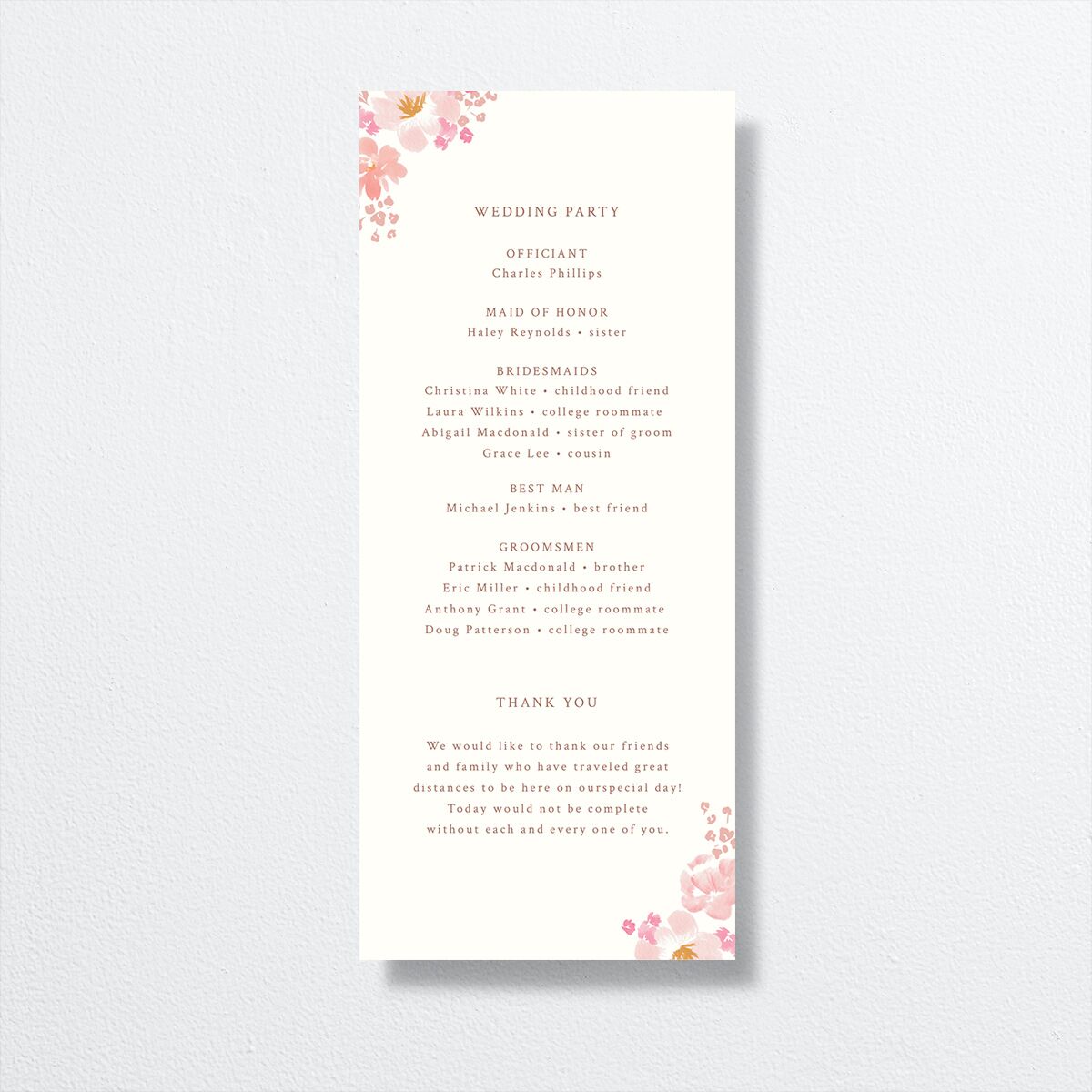 Blooming Frame Wedding Programs Gold Pink Cotton Signature