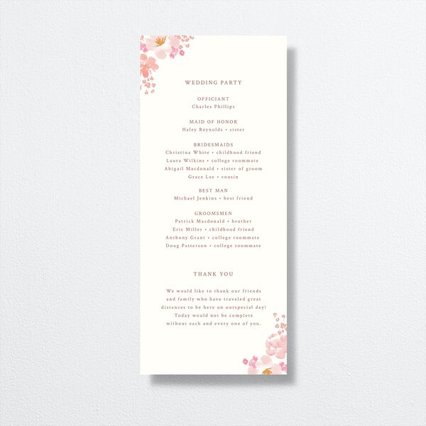 Blooming Frame Wedding Programs Gold Pink Cotton Signature