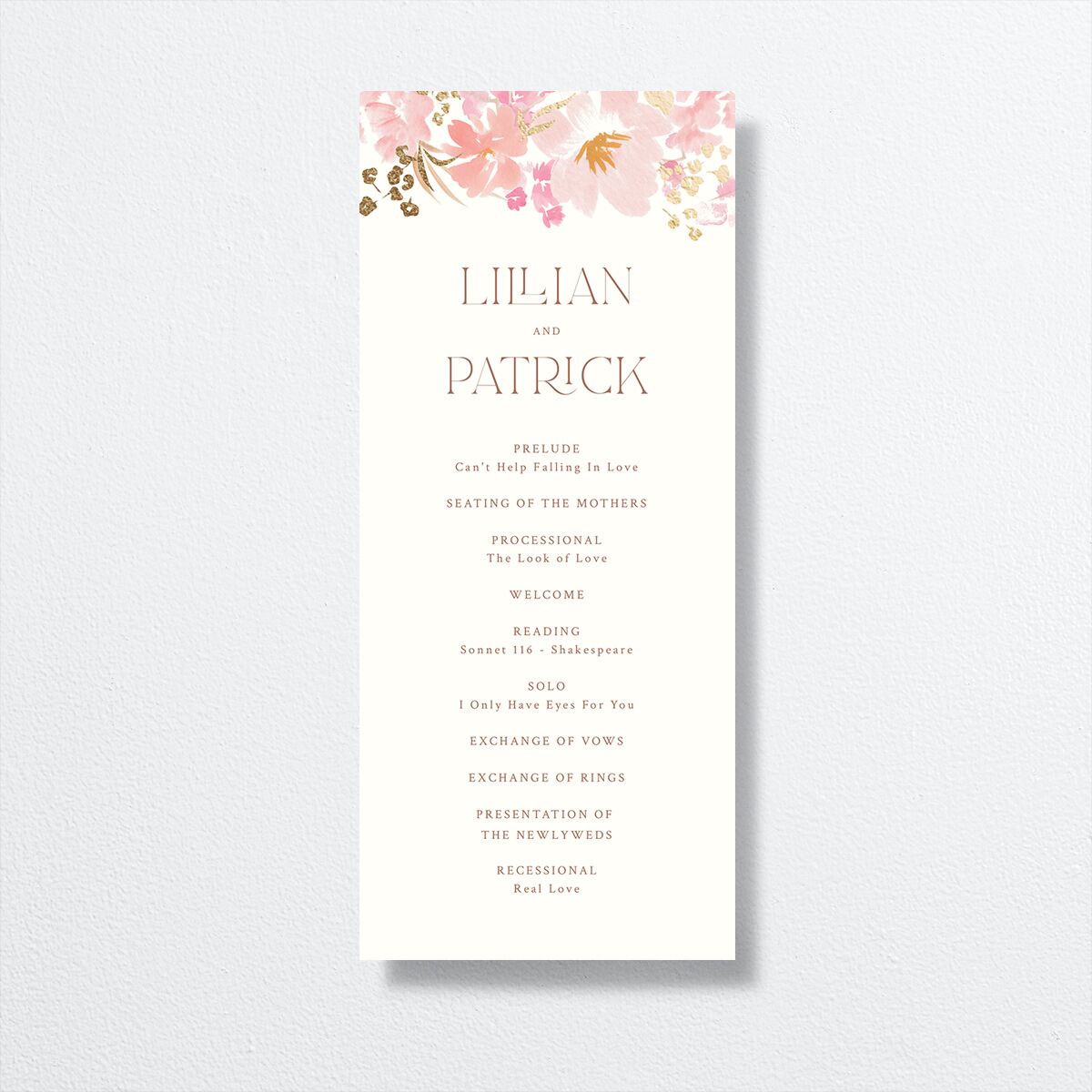 Blooming Frame Wedding Programs Gold Pink Cotton Signature