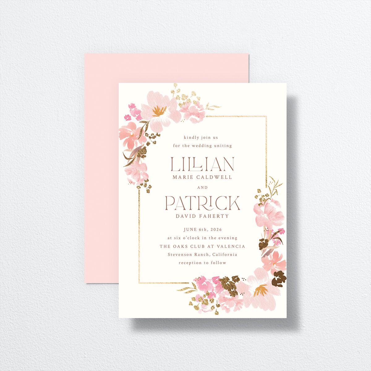 Blooming Frame Wedding Invitations Gold Pink Cotton Signature No