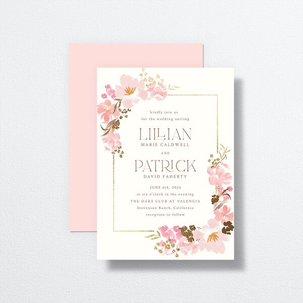 Blooming Frame Wedding Invitations Gold Pink Cotton Signature No