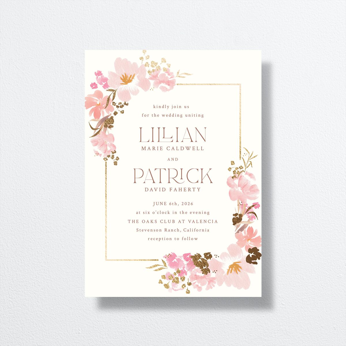 Blooming Frame Wedding Invitations Gold Pink Cotton Signature No