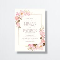 Blooming Frame Wedding Invitations Gold Pink Cotton Signature No
