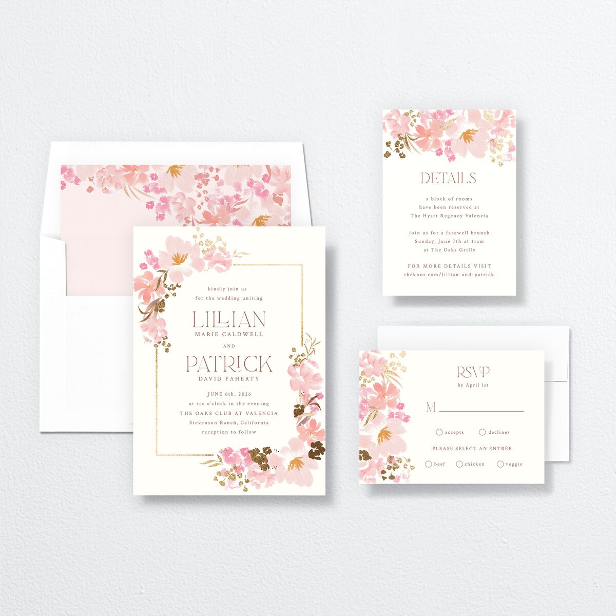 Blooming Frame Wedding Invitations Gold Pink Cotton Signature No