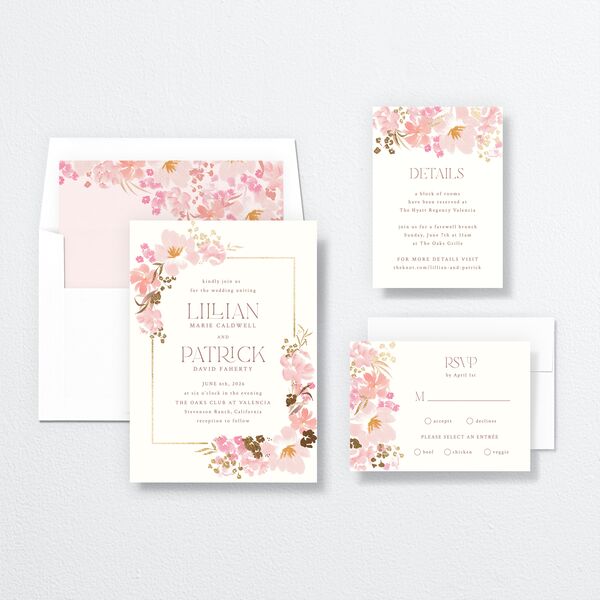 Blooming Frame Wedding Invitations Gold Pink Cotton Signature No