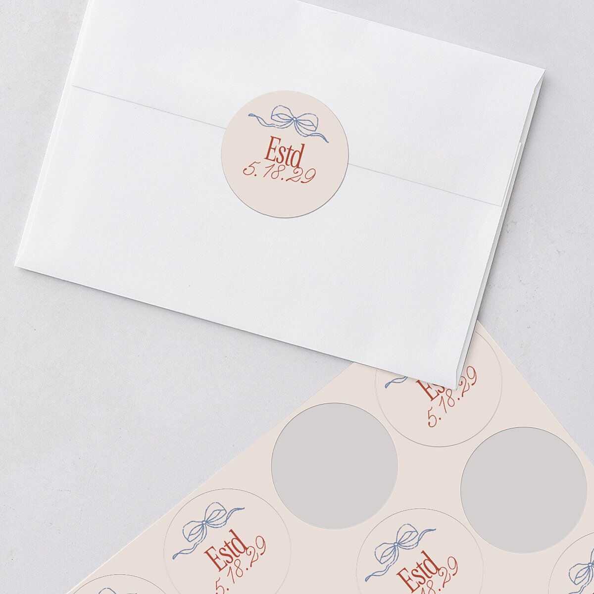 Modern Delicate Bows Wedding Stickers Jewel Red Circle