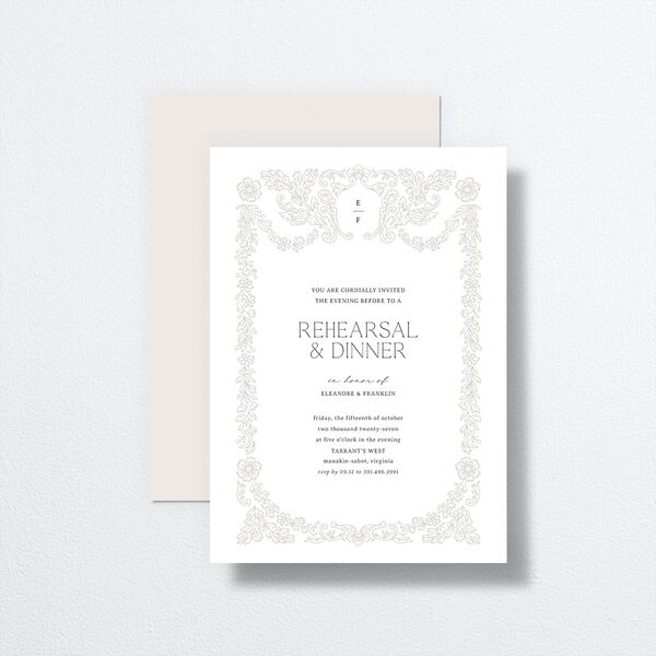 Baroque Border Rehearsal Dinner Invitations Pure White Signature