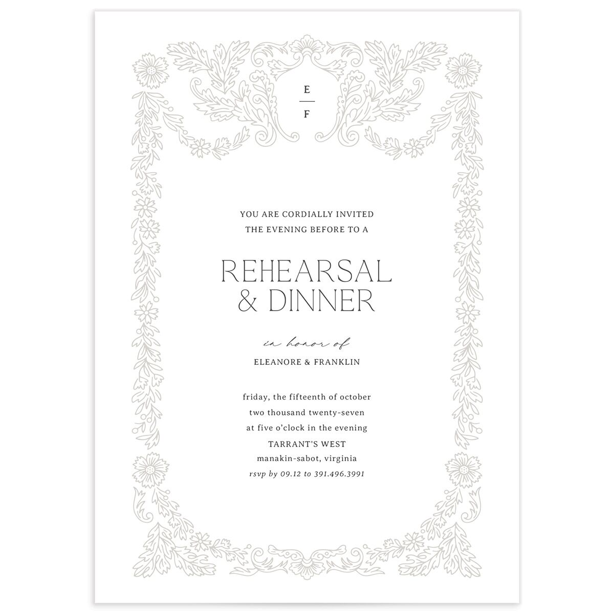 Baroque Border Rehearsal Dinner Invitations
