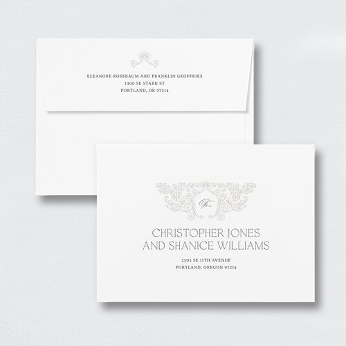 Baroque Border Rehearsal Dinner Invitation Envelopes White Standard Pure White Both Recipient and Return Addresses