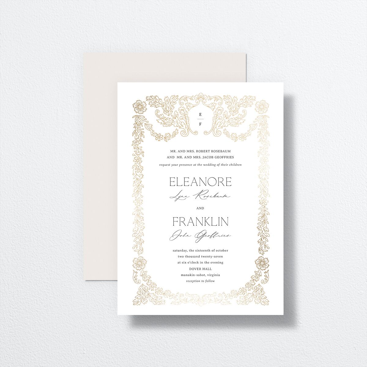 Baroque Border Wedding Invitations Gold Pure White Signature No