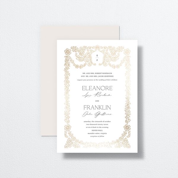 Baroque Border Wedding Invitations Gold Pure White Signature No