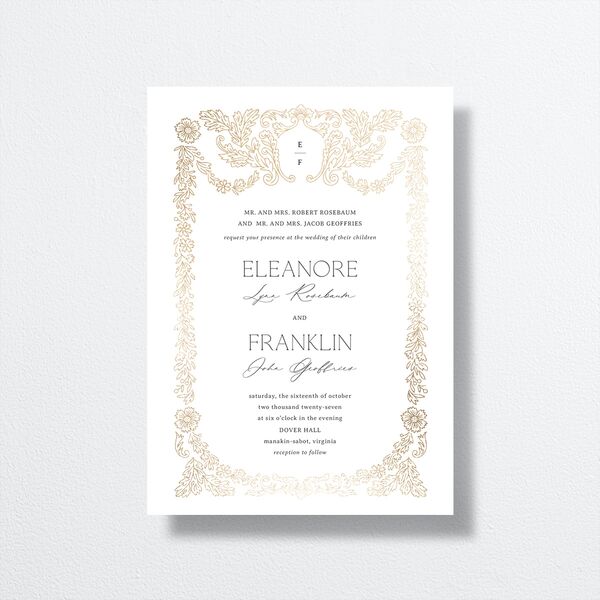 Baroque Border Wedding Invitations Gold Pure White Signature No
