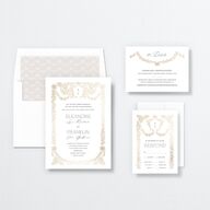 Baroque Border Wedding Invitations Gold Pure White Signature No