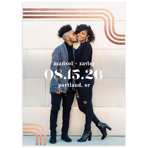 Retro Corners Save The Date Cards Rose Gold Pumpkin Signature smooth No