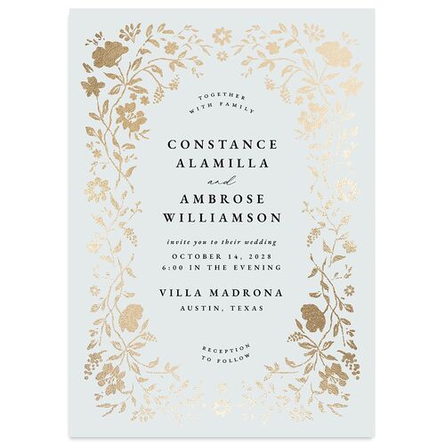 Luxury Wildflower Foil Wedding Invitations Pale Blue Gold Signature Blank Standard No