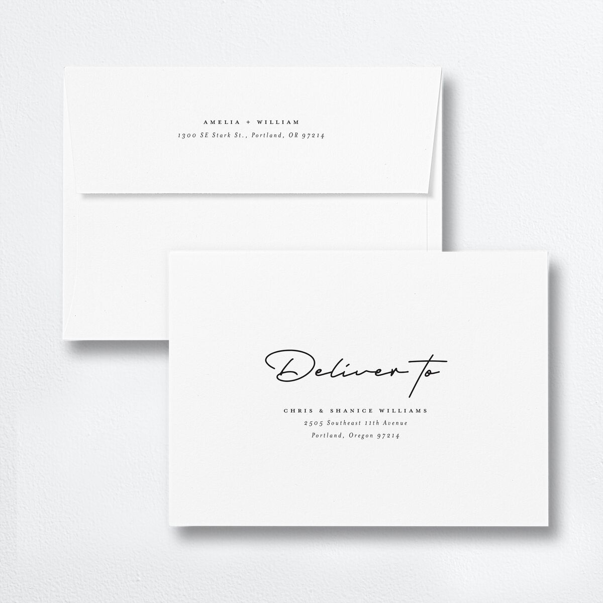 Scripted Save The Date Card Envelopes White Standard Bisque Both Recipient and Return Addresses