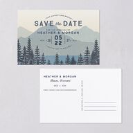 Vintage Mountain Save The Date Postcards Dusty Blue