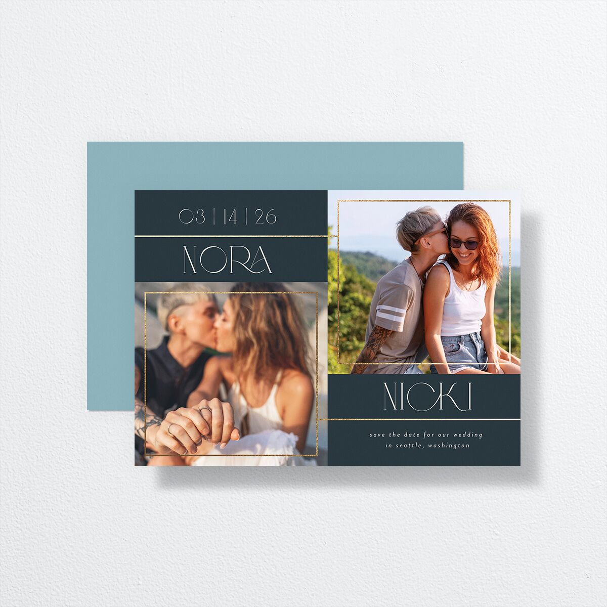 Snapshots Save The Date Cards Gold Dark Navy Signature smooth No