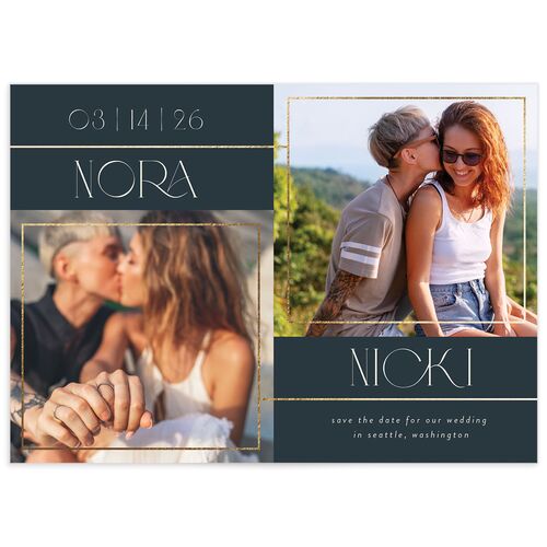 Snapshots Save The Date Cards Gold Dark Navy Signature smooth No