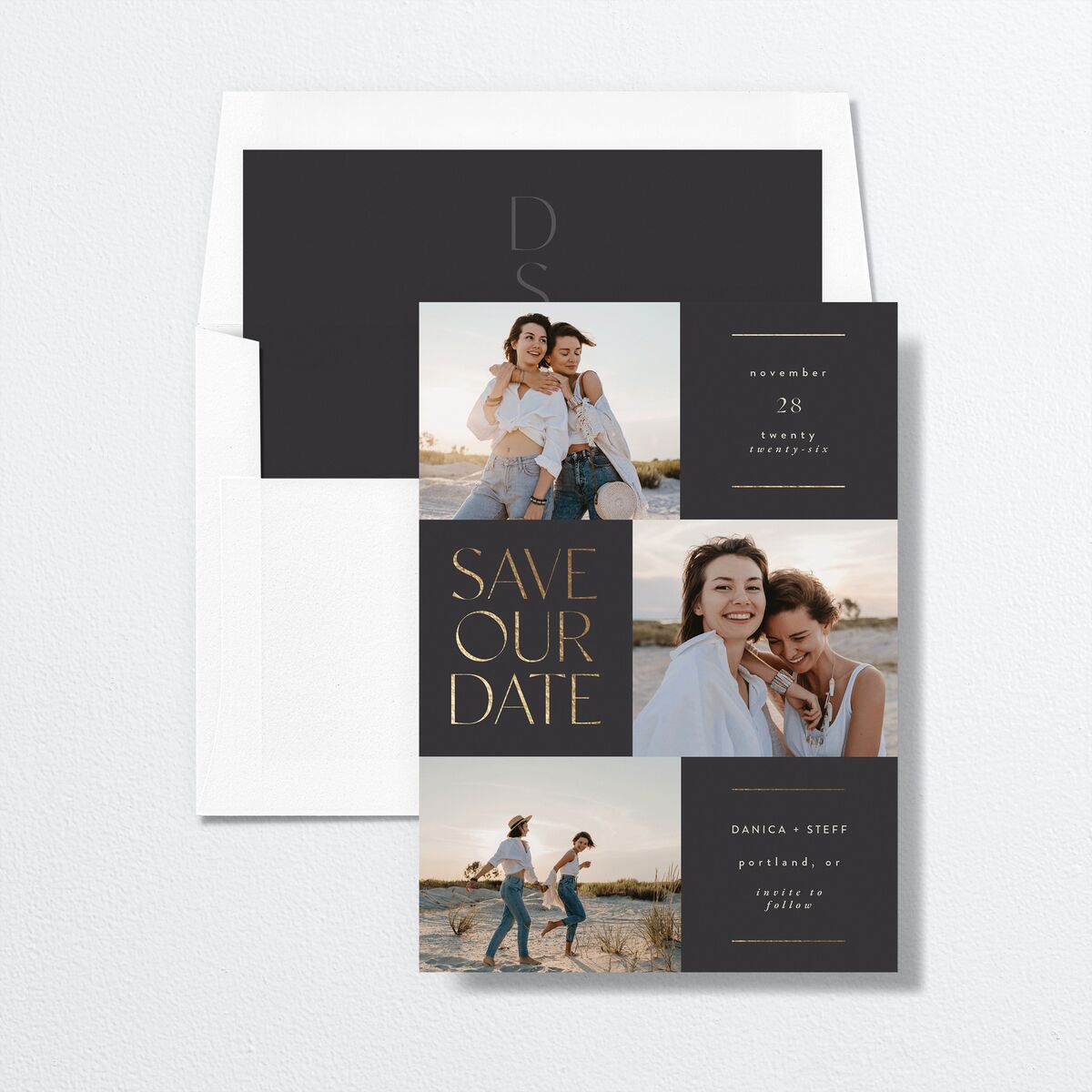 Windows Save The Date Cards Gold Charcoal Signature smooth No