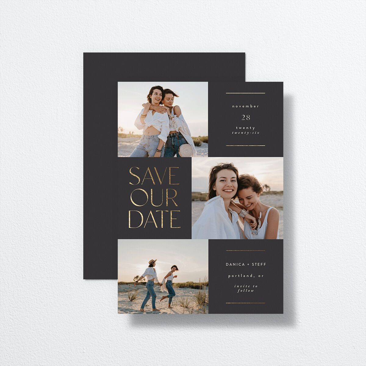 Windows Save The Date Cards Gold Charcoal Signature smooth No
