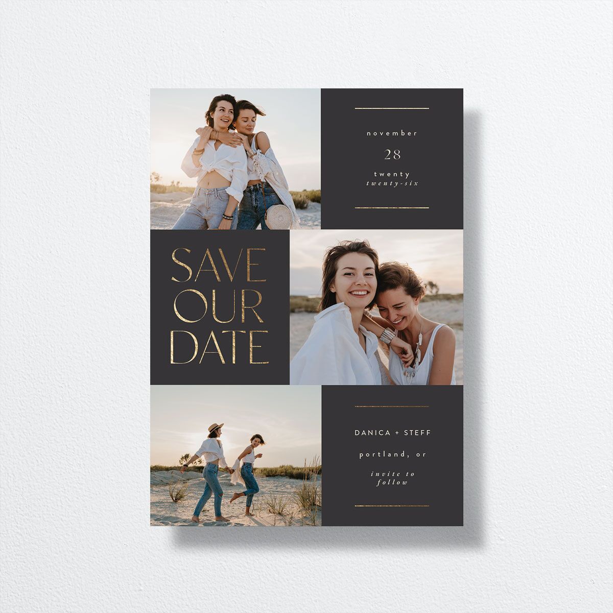 Windows Save The Date Cards Gold Charcoal Signature smooth No