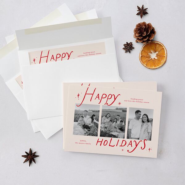 Whimsical Holiday Handwritten Holiday Cards Ruby Signature Blank Portrait Standard